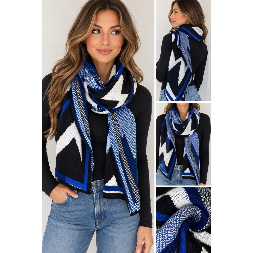 Express Women's NWT Blue Black White Abstract Knit Scarf Wrap $44.90
